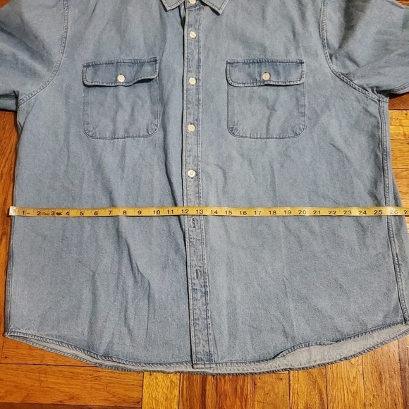 Customized Version Mens Denim Button Down Oversized Shirt Light Blue Wash Sz 2XL - Picture 10 of 12